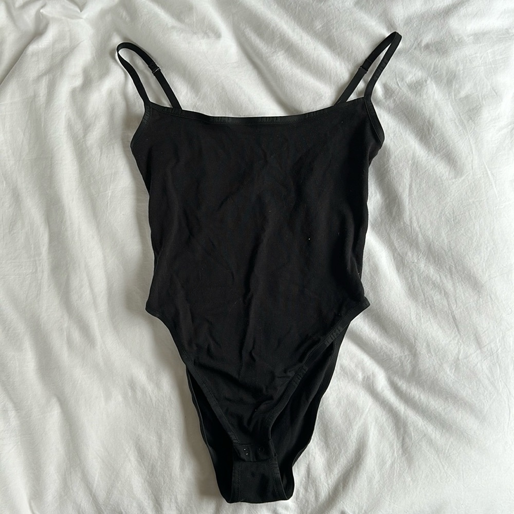 Skims Black Cotton Logo Bodysuit